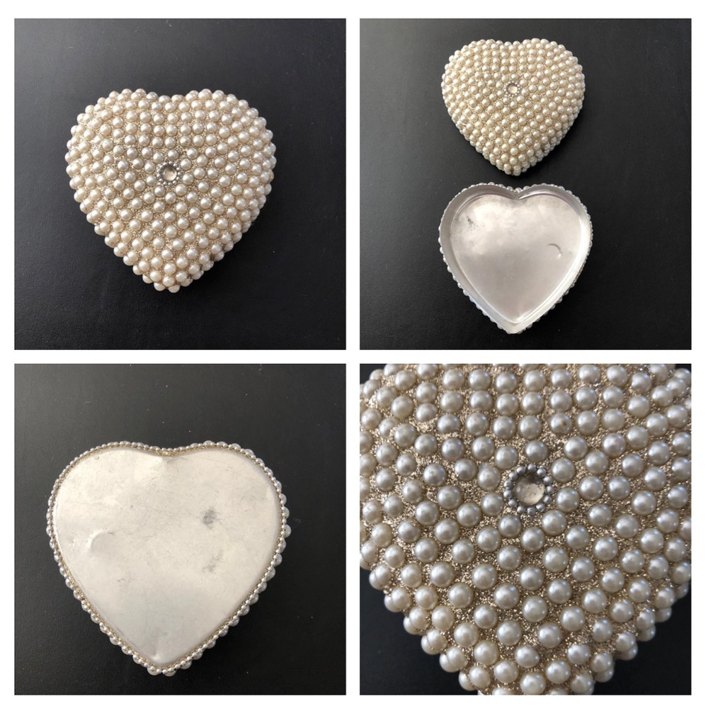 Heart Shaped Pearl Metal Trinket Box